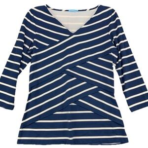 J. McLaughlin Navy Striped 3/4 Sleeve Casual Nautical  Women's Top - Size S